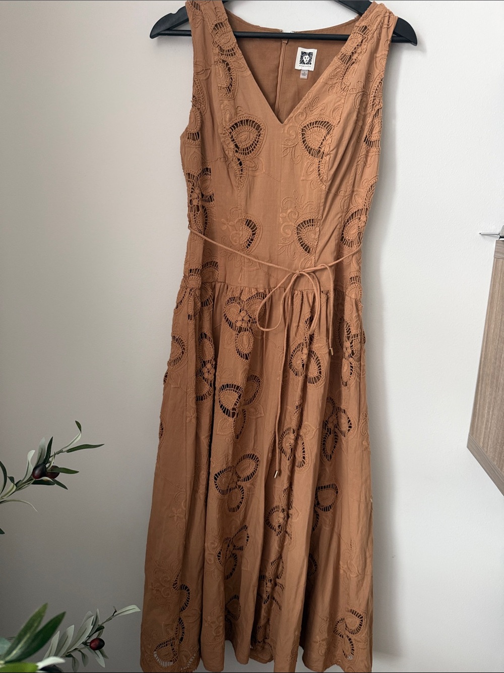 Anne Klein Sleeveless Embroidered Midi Dress in Tan - Picture 5 of 15